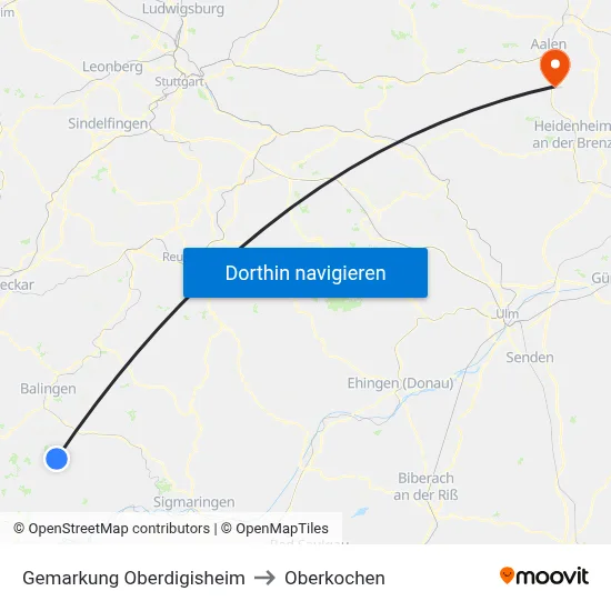 Gemarkung Oberdigisheim to Oberkochen map