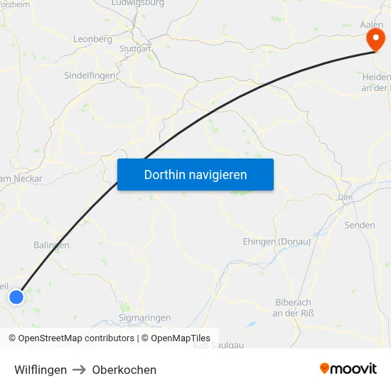 Wilflingen to Oberkochen map