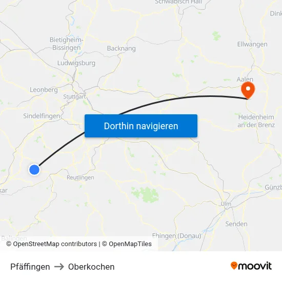 Pfäffingen to Oberkochen map