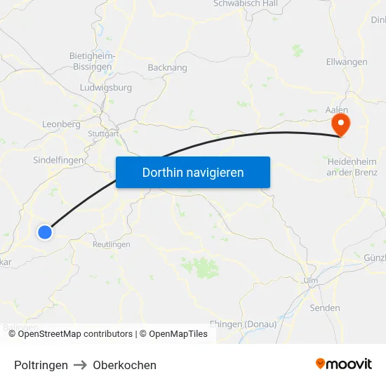 Poltringen to Oberkochen map