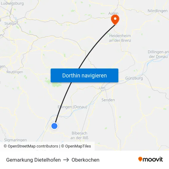 Gemarkung Dietelhofen to Oberkochen map