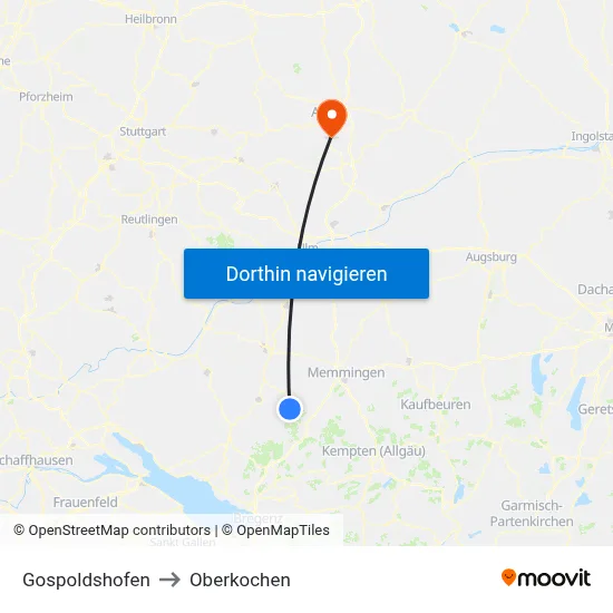 Gospoldshofen to Oberkochen map