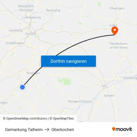 Gemarkung Talheim to Oberkochen map