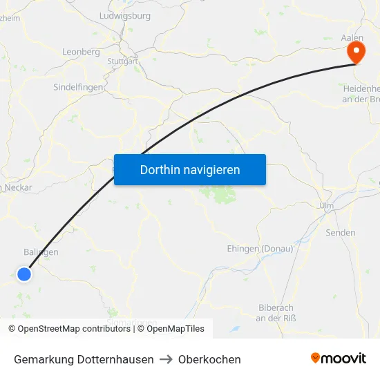 Gemarkung Dotternhausen to Oberkochen map