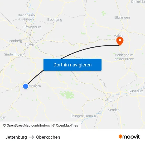 Jettenburg to Oberkochen map
