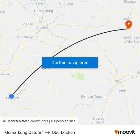Gemarkung Ostdorf to Oberkochen map