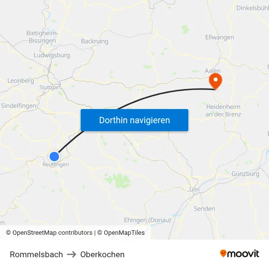 Rommelsbach to Oberkochen map