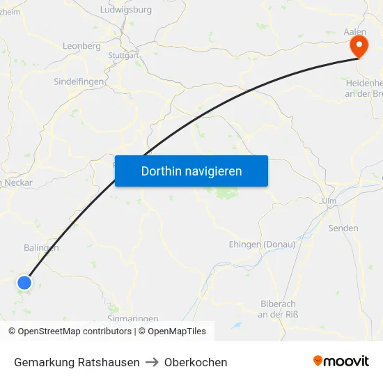 Gemarkung Ratshausen to Oberkochen map