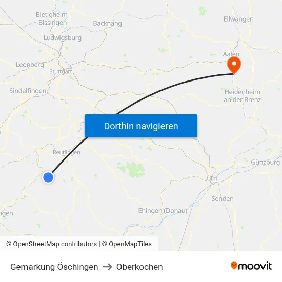 Gemarkung Öschingen to Oberkochen map