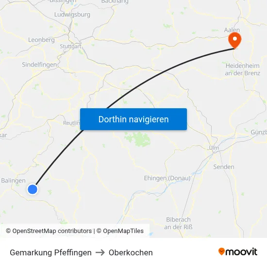 Gemarkung Pfeffingen to Oberkochen map