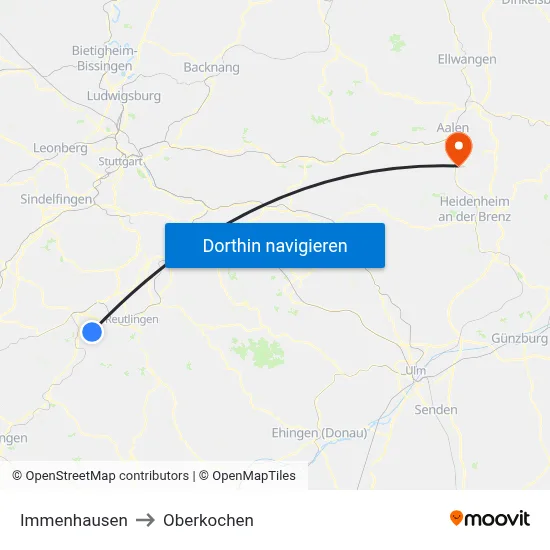 Immenhausen to Oberkochen map
