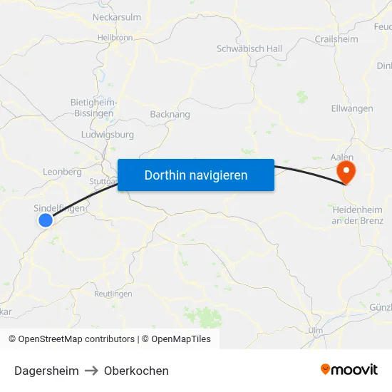 Dagersheim to Oberkochen map