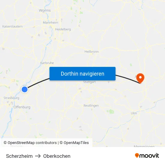 Scherzheim to Oberkochen map