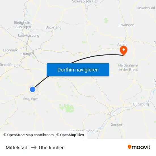 Mittelstadt to Oberkochen map