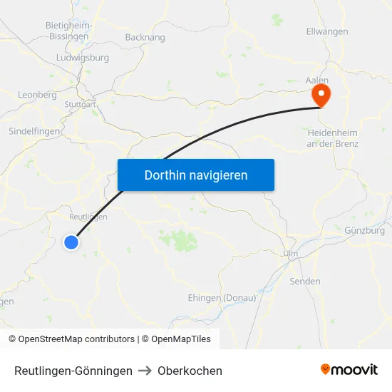 Reutlingen-Gönningen to Oberkochen map