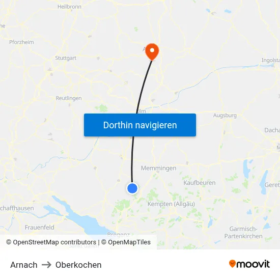 Arnach to Oberkochen map