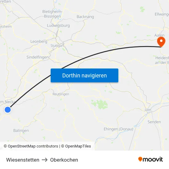Wiesenstetten to Oberkochen map