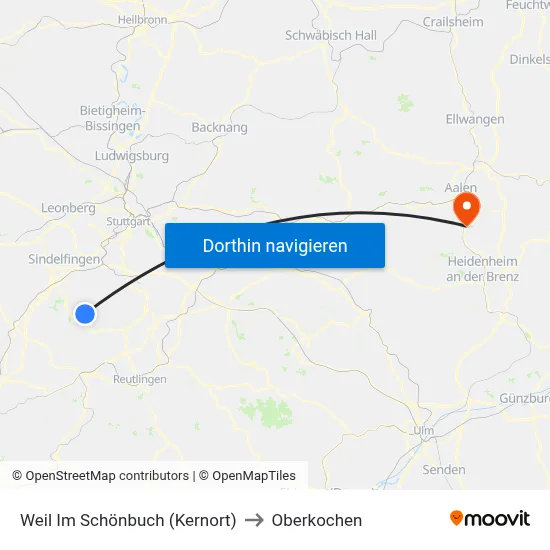 Weil Im Schönbuch (Kernort) to Oberkochen map