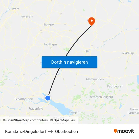 Konstanz-Dingelsdorf to Oberkochen map