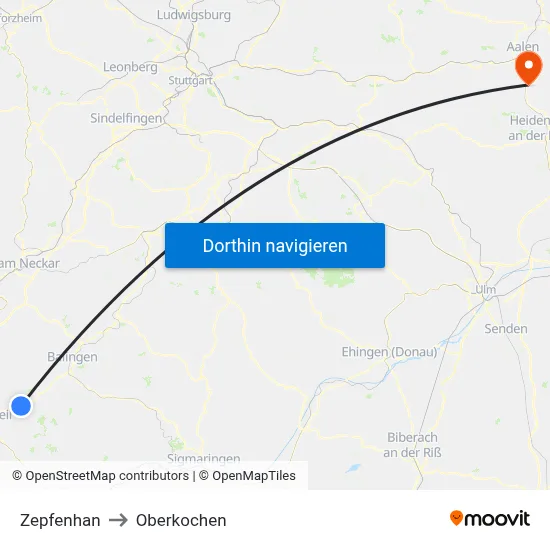 Zepfenhan to Oberkochen map