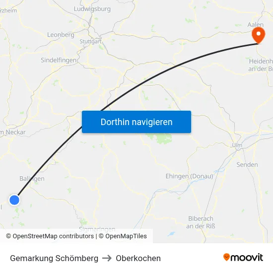 Gemarkung Schömberg to Oberkochen map