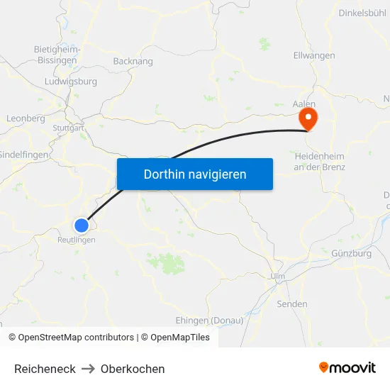 Reicheneck to Oberkochen map