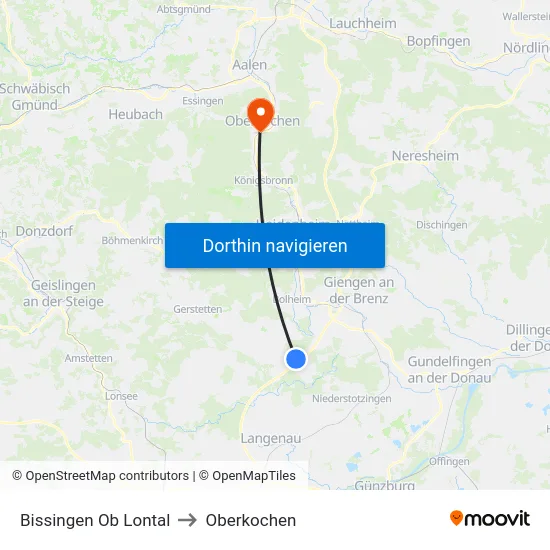 Bissingen Ob Lontal to Oberkochen map