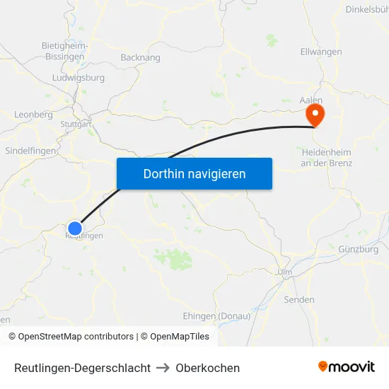 Reutlingen-Degerschlacht to Oberkochen map