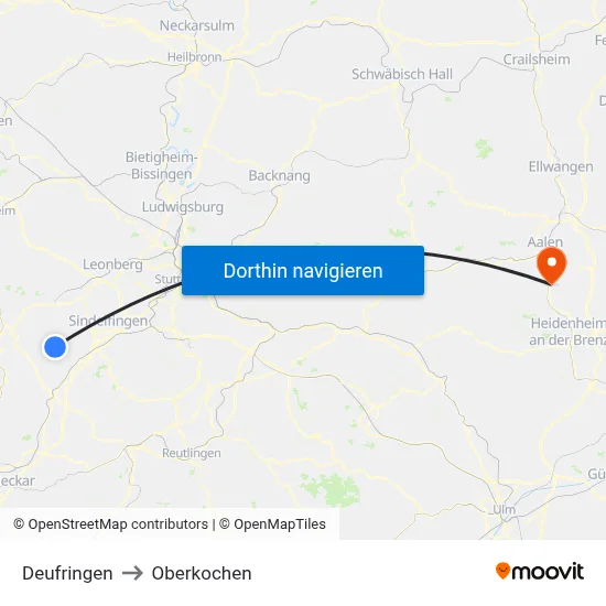 Deufringen to Oberkochen map