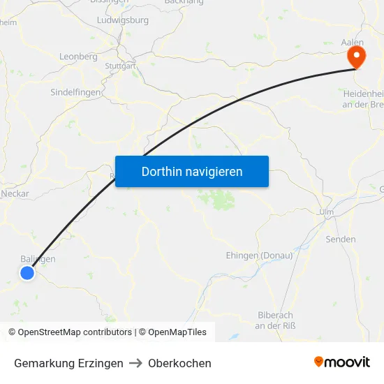 Gemarkung Erzingen to Oberkochen map