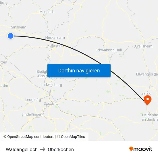 Waldangelloch to Oberkochen map