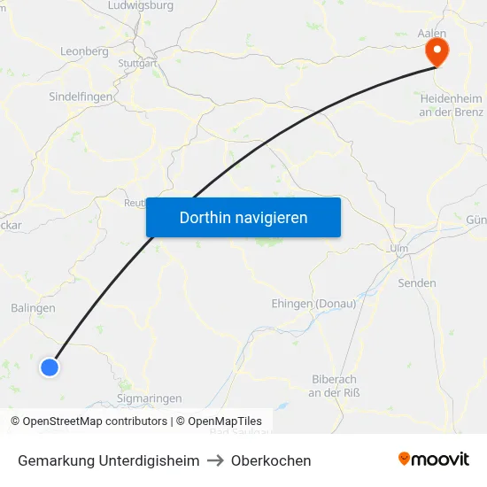 Gemarkung Unterdigisheim to Oberkochen map
