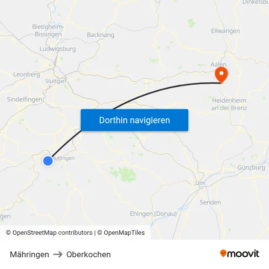 Mähringen to Oberkochen map
