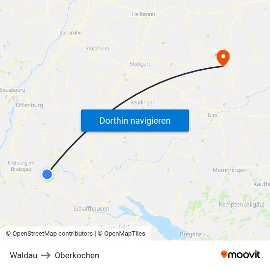 Waldau to Oberkochen map