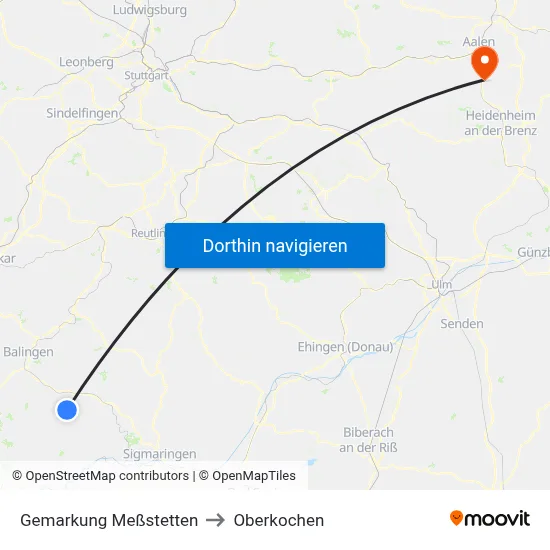 Gemarkung Meßstetten to Oberkochen map