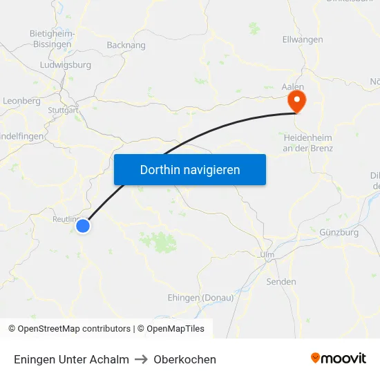 Eningen Unter Achalm to Oberkochen map