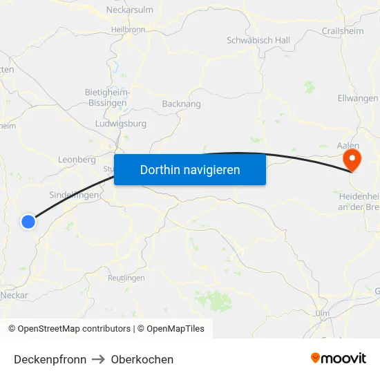 Deckenpfronn to Oberkochen map