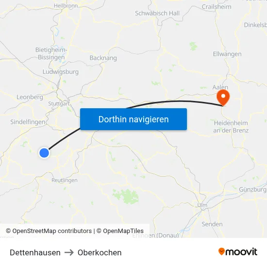 Dettenhausen to Oberkochen map