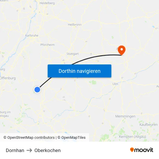 Dornhan to Oberkochen map