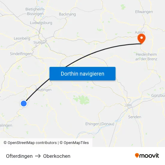 Ofterdingen to Oberkochen map