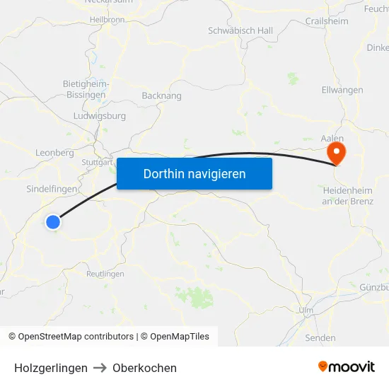 Holzgerlingen to Oberkochen map