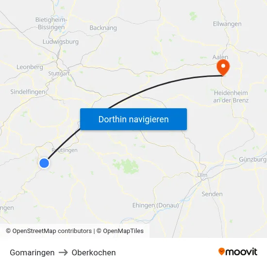 Gomaringen to Oberkochen map