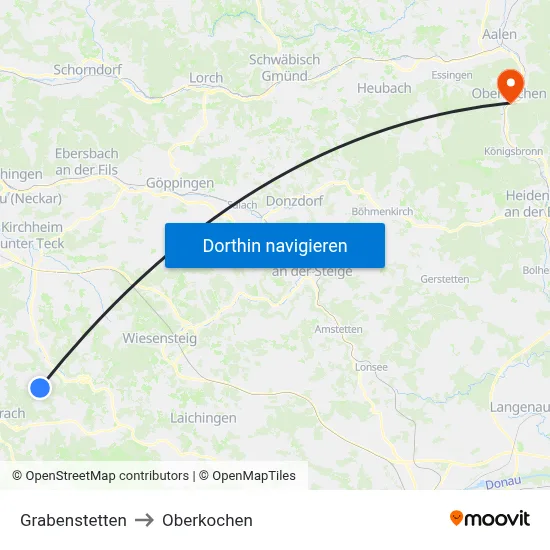 Grabenstetten to Oberkochen map