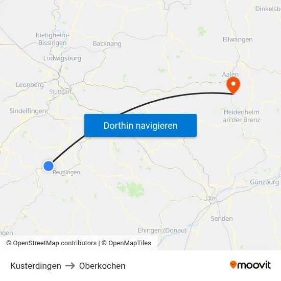 Kusterdingen to Oberkochen map