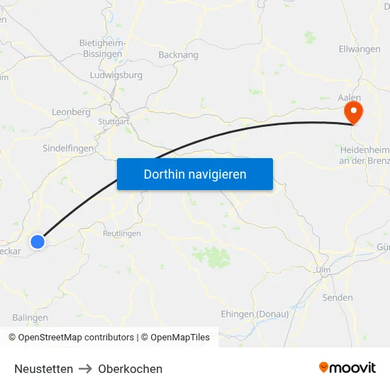 Neustetten to Oberkochen map