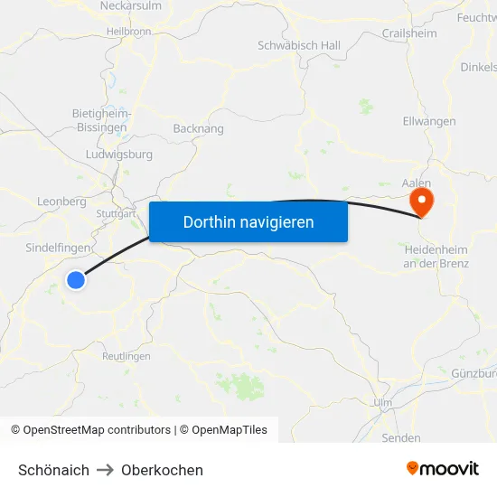 Schönaich to Oberkochen map