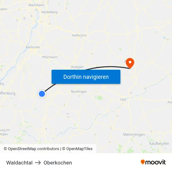 Waldachtal to Oberkochen map