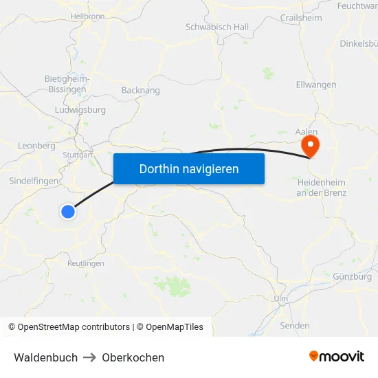 Waldenbuch to Oberkochen map