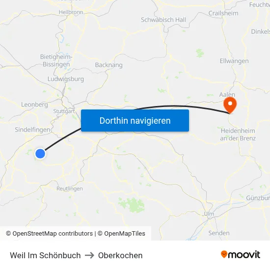 Weil Im Schönbuch to Oberkochen map