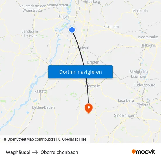 Waghäusel to Oberreichenbach map